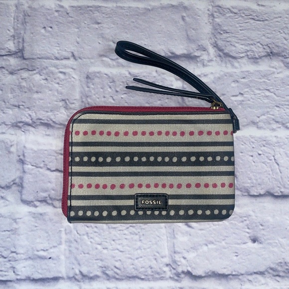 Fossil Eliza Wristlet Wallet Pink Dots - Picture 1 of 4